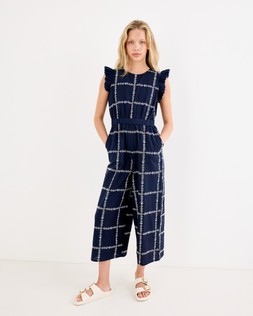 Navy Blue & White Embroidered Sleeveless Cropped Jumpsuit £85 €115