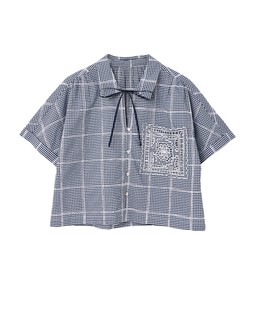 Navy Blue & White Gingham Embroidered Short Sleeve Shirt £65 €85