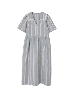 Navy Blue & White Gingham Sailor Collar Midi Dress £82