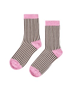 Pink & Brown Striped Ribbed Ankle Socks £10