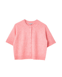 Pink Button Up Short Sleeve Knitted Cardigan