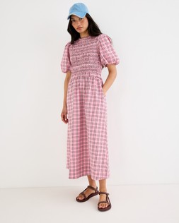 Pink Check Smocked Midi Dress £85 €115