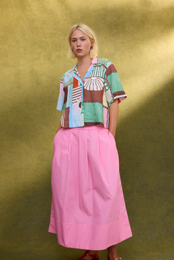 Pink Poplin Elasticated Waist Midi Skirt £65