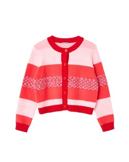 Pink & Red Striped Crew Neck Knitted Cardigan £68