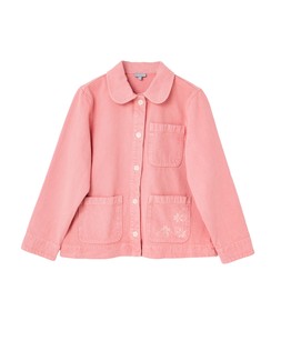 Pink Strawberry Embroidered Denim Jacket
