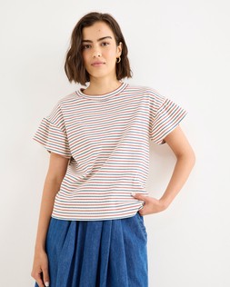 Red & Blue Striped Frill Sleeve T-Shirt £40 €52
