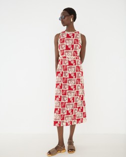 Red & Cream Embroidered Geometric Cut Out Midi Dress £150 €195