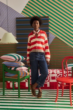 Red & Cream Striped Collared Knitted Cardigan €89