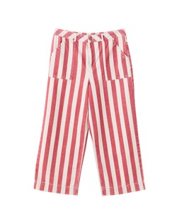 Red & Ecru Striped Cropped Wide Leg Jeans