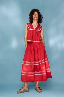 Red Embroidered Tiered Midi Skirt £75
