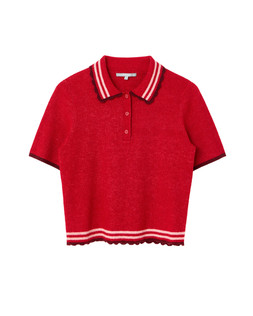 Red Ribbed Short Sleeve Knitted Polo Top £60 €78