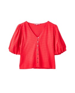 Red Textured Button Up Puff Sleeve Top £42