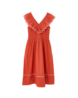 Rust Frill Neck Embroidered Midi Dress £82 €107