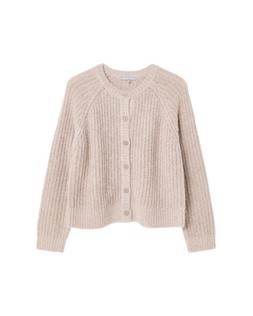 Taupe Fisherman Rib Crew Neck Knitted Cardigan £65