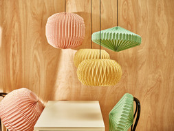 Vadella Yellow Gingham Paper Lamp Shade £35, Vadella Green Gingham Paper Lamp Shade £35 & Vadella Pink Gingham Paper Lamp Shade £39.5 (landscape)