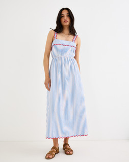 White & Blue Striped Scalloped Strappy Midi Dress £78 €105