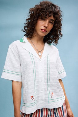 White & Green Embroidered Short Sleeve Shirt £65