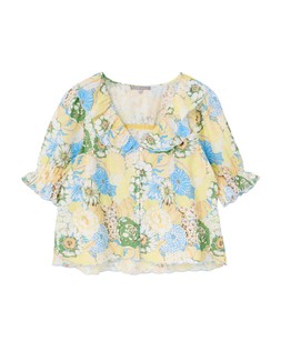 Yellow & Blue Floral Frill V-Neck Blouse £60 €78