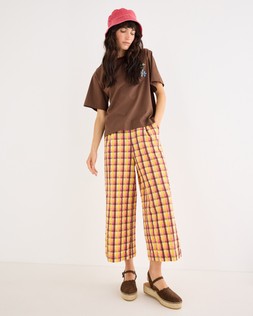 Yellow & Brown Checked Cropped Wide Leg Trousers £65 €85