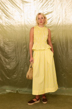 Yellow Gingham Shirred Sleeveles Top £58