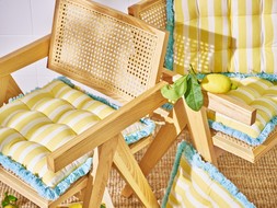Yellow & White Striped Fringed Seat Pad