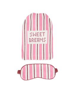Striped Pink & Burgundy 'Sweet Dreams' Hot Water Bottle & Eye Mask Set