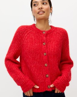 Red Ribbed Crew Neck Knitted Cardigan £70