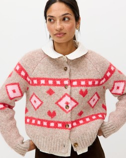 Light Brown & Red Geometric Knitted Cardigan £75