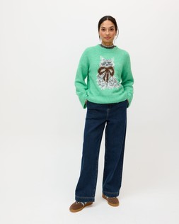 Green Cuthbert Cat Crew Neck Knitted Jumper £68
