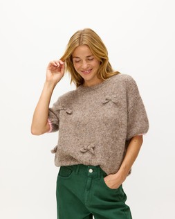 Mocha Brown Bow Knitted T-Shirt £65