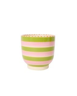 Green & Pink Stripe Plant Pot Small