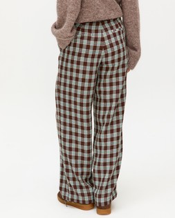 Chocolate Brown & Blue Checked Wide Leg Trousers £75