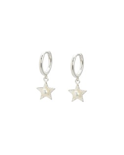 Arista Engraved Star Charm with Pearl Inlay Silver Huggie Hoop Drop Earrings £39.5