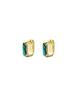 Ava Paua Shell Inlay Square Shaped Gold Plated Clicker Hoop Earrings £42