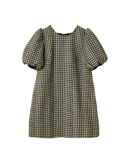 Black & Green Checked Jacquard Puff Sleeve Mini Dress £85