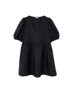 Black Quilted V-Neck Puff Sleeve Mini Dress £78