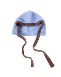 Blue & Brown Fluffy Knitted Hood £28