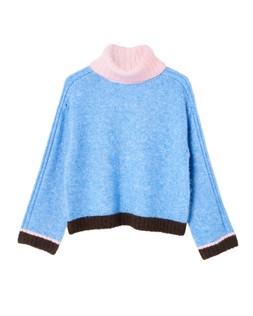 Blue Colour Block Roll Neck Knitted Jumper £65