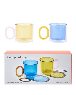 Blue & Orange Colourblock Glass Mugs Set of Two £22.50