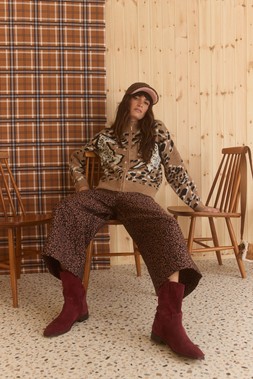 Brown Animal Print Jacquard Cropped Wide Leg Trousers £75 1970920