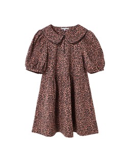 Brown Animal Print Puff Sleeve Collared Mini Dress £85