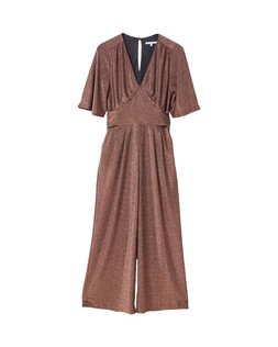 Brown Shimmer V-Neck Short Sleeve Jumpsuit £78