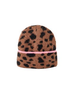 Chestnut Brown Animal Print Beanie With Pink Trim £28