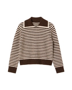 Chocolate Brown & Cream Striped Collared Knitted Jumper £65