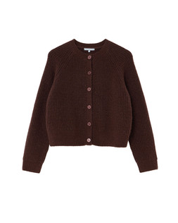 Chocolate Brown Ribbed Crew Neck Knitted Cardigan £65