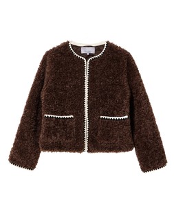 Chocolate Brown & White Scalloped Trim Borg Knitted Jacket £100