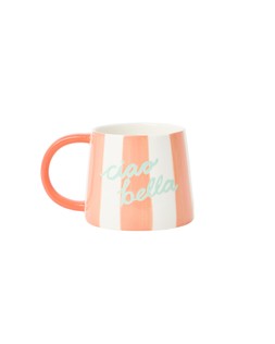 Coral & White Striped Ciao Bella Ceramic Mug £12.5