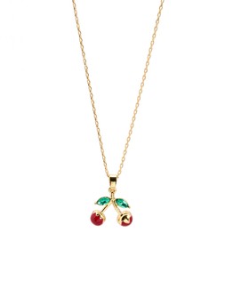 Gold Tone & Red Enamel Cherry Charm Pendant Necklace £22.50