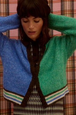 Green & Blue Colour Block Crew Neck Knitted Cardigan £68