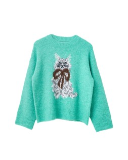Green Cuthbert Cat Crew Neck Knitted Jumper £68